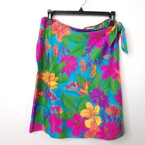 Vintage 90's Via Marina Vibrant Floral and Coral Print Sarong Swim Coverup OS